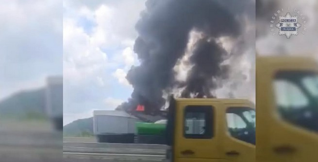 [WIDEO] Potężny pożar i paraliż na autostradzie A1!
