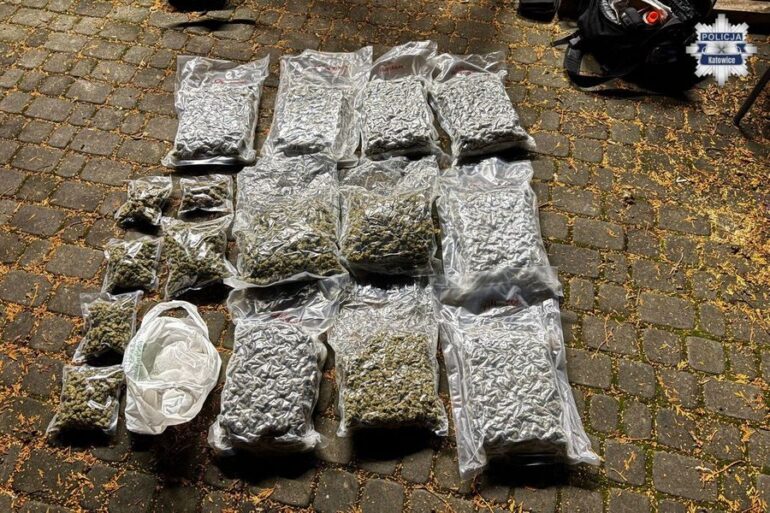 Śląscy policjanci zatrzymali dwóch mężczyzn. Pseudokibice mieli 15 kg narkotyków. Dwaj mężczyźni usłyszeli zarzuty. Grozi im do 12 lat pozbawienia wolności.