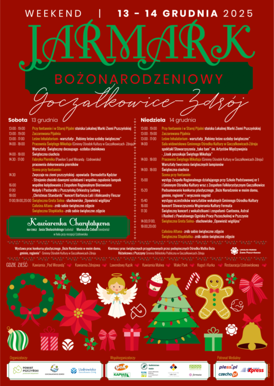 Poznaj Jarmark Bożonarodzeniowy Lokalnej Marki Ziemi Pszczyńskiej w Goczałkowicach-Zdroju. Lokalni producenci, warsztaty, koncerty i świąteczna atmosfera – 13 i 14 grudnia.