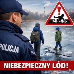 Na zamarzniętym stawie Szachta w Gliwicach bawiły się dzieci! (fot. KMP Gliwice)