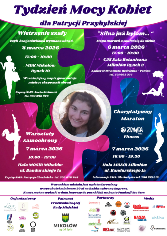 Tydzień Mocy Kobiet 2026 to cztery wyjątkowe wydarzenia w mieście: wietrzenie szafy, warsztaty, samoobrona i maraton fitness. Sprawdź program i wesprzyj Patrycję Przybylską.