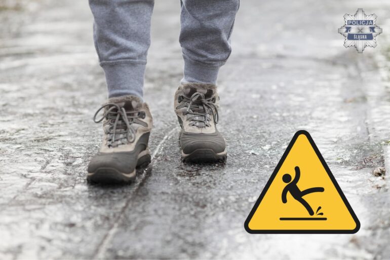 Policja apeluje także do pieszych: Uważajcie! Gołoledź także na chodnikach i przejściach dla pieszych