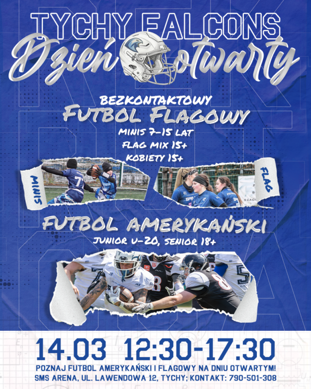 Już 14 marca dzień otwarty Tychy Falcons przyciągnie do SMS Areny wszystkich, którzy chcą spróbować futbolu amerykańskiego lub bezkontaktowego futbolu flagowego. Organizatorzy zapraszają dzieci, młodzież oraz dorosłych, ponieważ każdy może wejść na boisko i sprawdzić swoje możliwości – bez względu na doświadczenie.