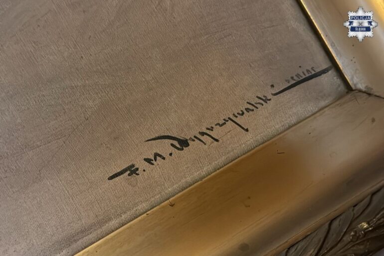 Zaginiony w 1944 roku obraz "Dzieci nad wodą" Michała Wygrzywalewskiego odnaleziony w Katowicach (fot, KWP Katowice)