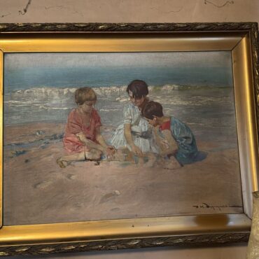 Zaginiony w 1944 roku obraz "Dzieci nad wodą" Michała Wygrzywalewskiego odnaleziony w Katowicach (fot, KWP Katowice)