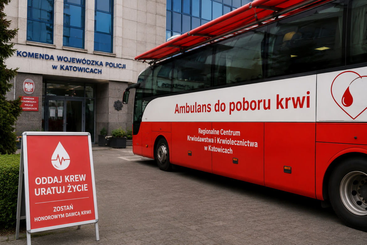 Katowice: akcja oddawania krwi przed Komendą Wojewódzką Policji