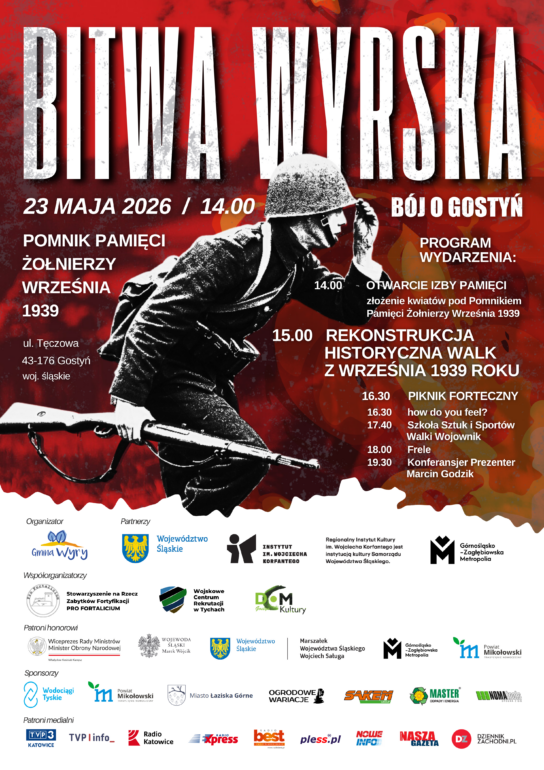 Ponad 150 rekonstruktorów, historyczne pojazdy, efekty pirotechniczne i tysiące widzów. Już 23 maja Gmina Wyry zaprosi mieszkańców regionu na XIX edycję wydarzenia Bitwa Wyrska – Bój o Gostyń. Widowisko przypomni dramatyczne walki żołnierzy 73. Pułku Piechoty.