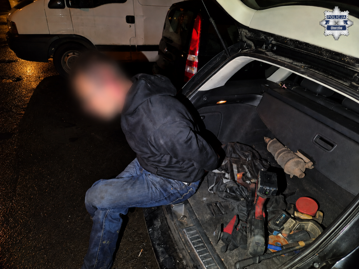 Koniec z kradzieżami katalizatorów w Chorzowie? 44-letni mężczyzna podejrzewany o serię kradzieży katalizatorów wpadł w ręce policjantów. Fot. Policja Chorzów