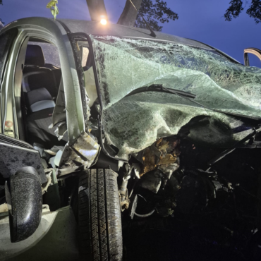 Śmiertelny wypadek w Sarnowie. 19-letni kierowca Forda zmarł po uderzeniu w drzewo. Fot. KMP Gliwice