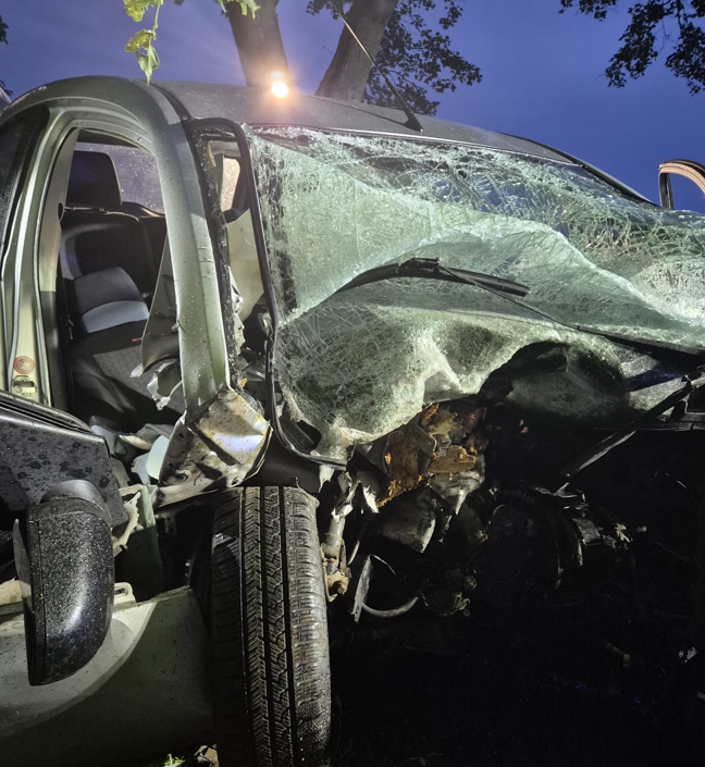 Śmiertelny wypadek w Sarnowie. 19-letni kierowca Forda zmarł po uderzeniu w drzewo. Fot. KMP Gliwice