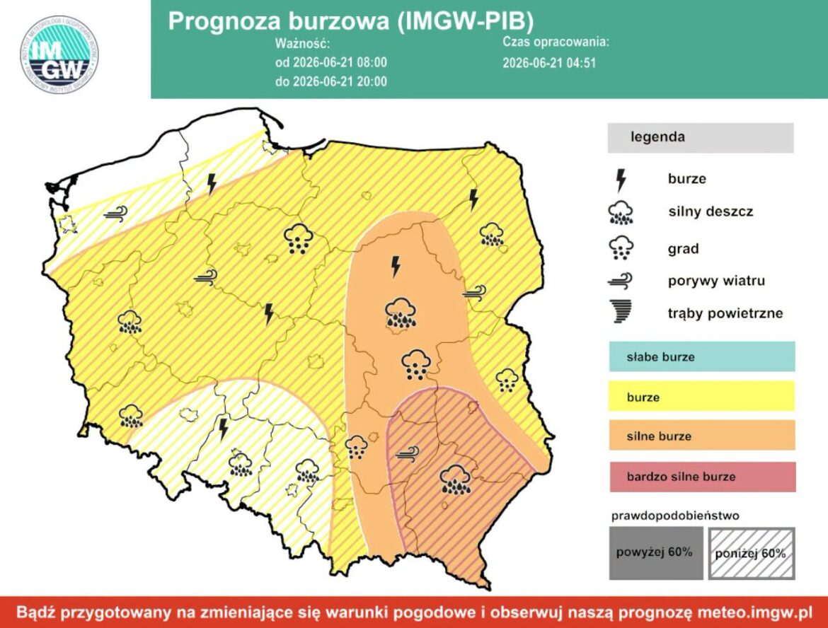 Groźne burze nad całym regionem. Możliwe ulewy, grad i wiatr do 100 km/h. Fot. IMGW