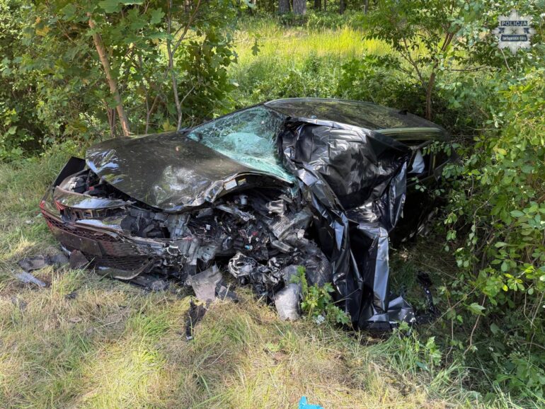 Śmiertelny wypadek między Brynkiem a Połomią. Nie żyją dwie osoby, ranne dzieci trafiły do szpitala. Fot. KPP Tarnowskie Góry