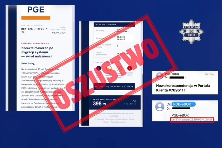 Fałszywy zwrot za prąd? Uważaj! Jedno kliknięcie może kosztować cię oszczędności. Fot. Policja