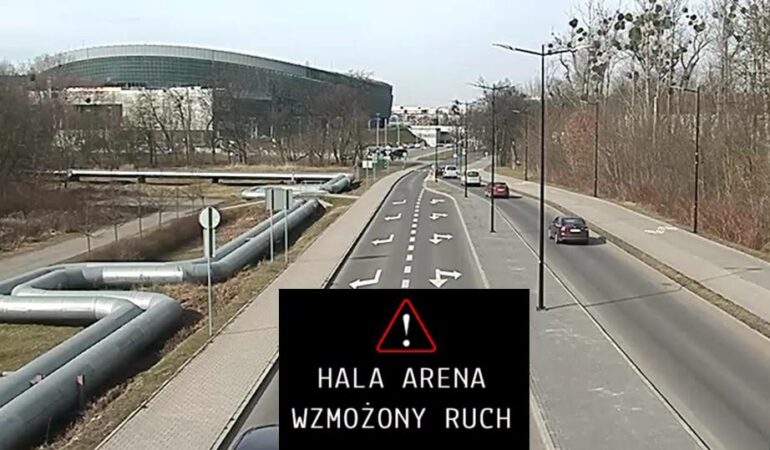 Koncert Scorpions w Gliwicach. Utrudnienia w ruchu i korki przy PreZero Arenie 23 lipca. Fot. ZDM Gliwice