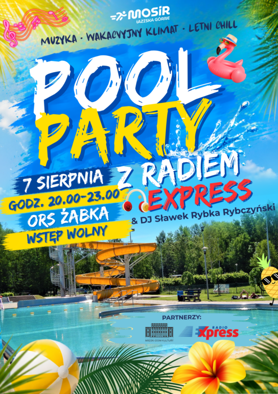 Pool Party z Radiem Express FM 7 sierpnia w ORS Żabka w Łaziskach Górnych. W programie muzyka, Piana Party i kąpiel w basenach. Wstęp wolny.