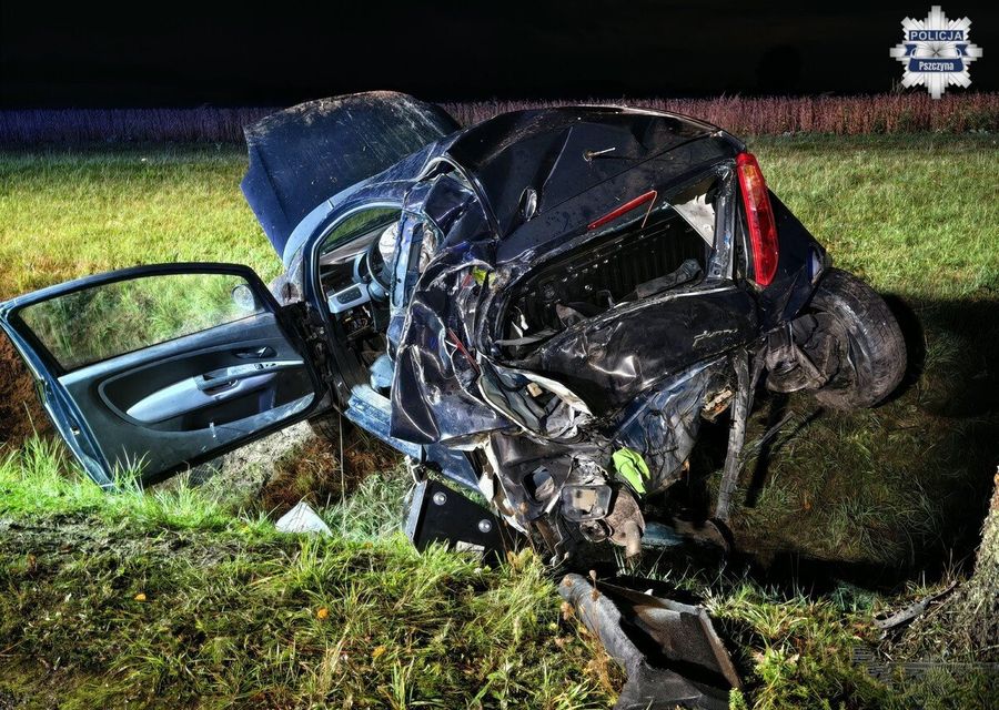 Osobowy Fiat uderzył w drzewo - do poważnego wypadku doszło w miejscowości Grzawa w powiecie pszczyńskim. Ranny został 28-letni kierowca.