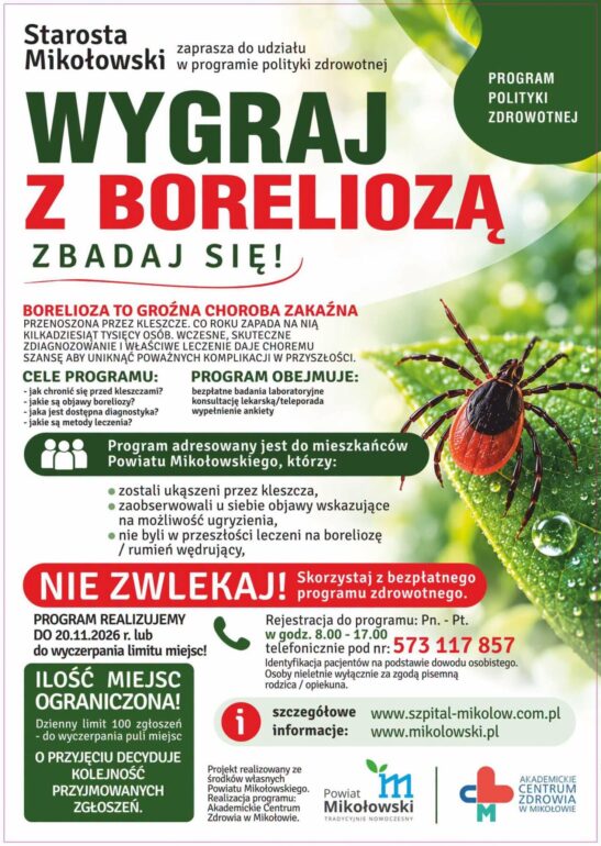 Bezpłatny program „Wygraj z boreliozą” w powiecie mikołowskim. Jak się zapisać? Fot. Powiat Mikołowski