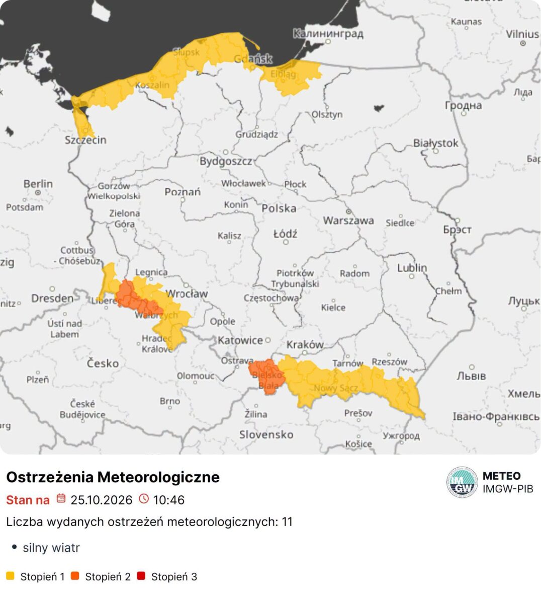 IMGW ostrzega przed silnym wiatrem. Alert RCB dla Bielska-Białej i trzech powiatów. Fot. IMGW